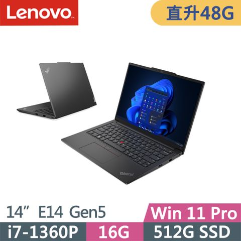 ★升48G記憶體★Win11 Pro專業版★Lenovo ThinkPad E14 Gen5(i7-1360P/16G+32G/512G SSD/WUXGA/IPS/W11P/14吋/三年保)特仕