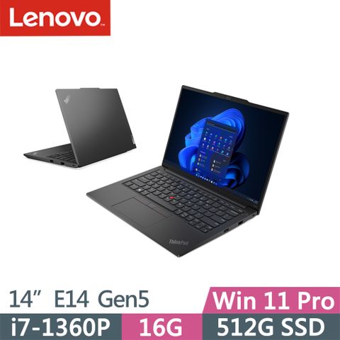 ★16G記憶體★Win11 Pro專業版★Lenovo ThinkPad E14 Gen5(i7-1360P/16G/512G SSD/WUXGA/IPS/W11P/14吋/三年保)