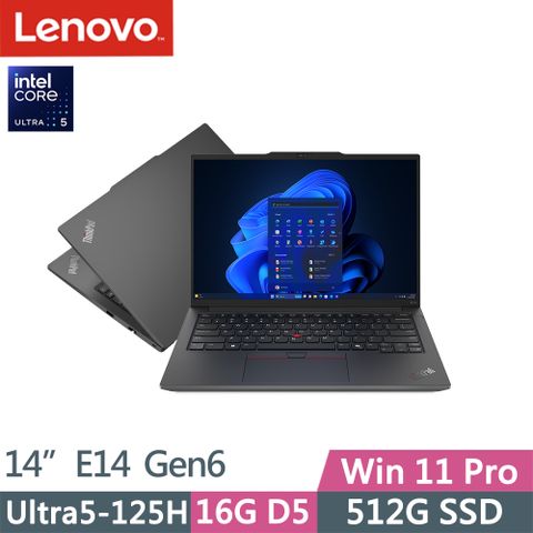 LENOVO 聯想 ThinkPad E14 Gen6 三年保W11P商務AI筆電黑(Ultra5-125H/16G D5/512G/WUXGA/IPS/W11P/14吋/三年保)