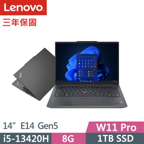 LENOVO 聯想 ThinkPad E14 Gen5實用W11P商務筆電黑(i5-13420H/8G/1TB/WUXGA/IPS/W11P/14吋/三年保)