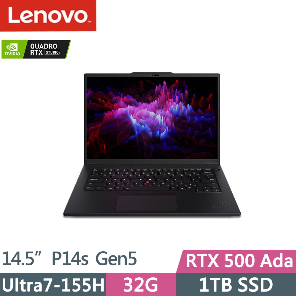 LENOVO 聯想  ThinkPad P14s Gen5 RTX獨顯AI筆電黑(Ultra7-155H/32G/1TB/RTX500 Ada/W11P/14.5吋/三年保)