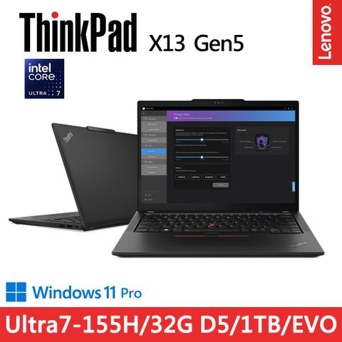 LENOVO 聯想 ThinkPad X13 Gen5 13.3吋EVO輕薄商務AI筆電黑(Ultra7-155H/32G D5/1TB SSD/Evo/WIN11PRO)