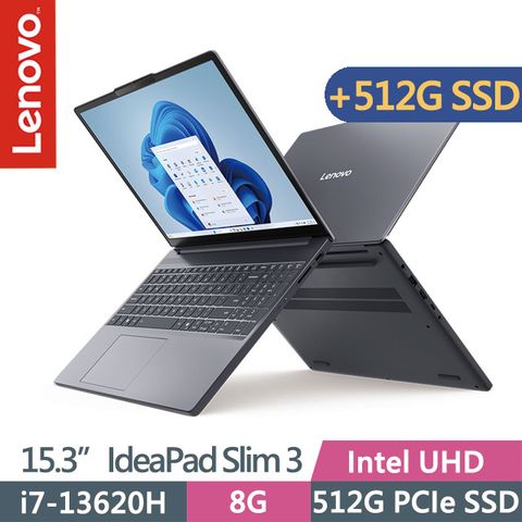LENOVO 聯想 IdeaPad Slim 3 83K100BJTW 月光灰(i7-13620H/8G/512G+512G/15.3吋WUXGA/W11)特仕