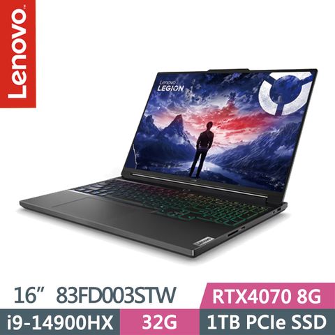 LENOVO 聯想 Legion 7 83FD003STW 黑(i9-14900HX/32G/1TB SSD/RTX4070 8G/16吋3.2K/W11)電競筆電