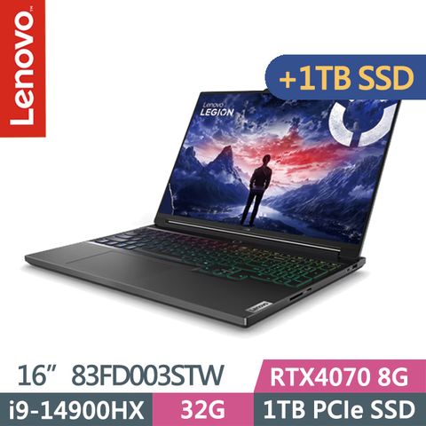 LENOVO 聯想 Legion 7 83FD003STW 黑(i9-14900HX/32G/1TB+1TB/RTX4070 8G/16吋3.2K/W11)特仕