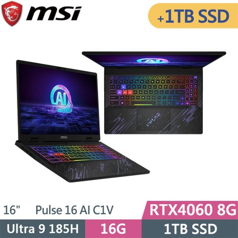 MSI 微星 Pulse 16 AI C1VFKG-015TW-SP3黑(Intel Ultra 9 185H/16G/1T+1T/RTX4060/W11/16)特仕