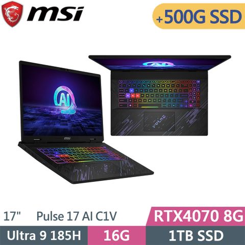 MSI 微星 Pulse 17 AI C1VGKG-022TW-SP1黑(Intel Ultra 9 185H/16G/1TB+500G/RTX4070/W11/17)特仕