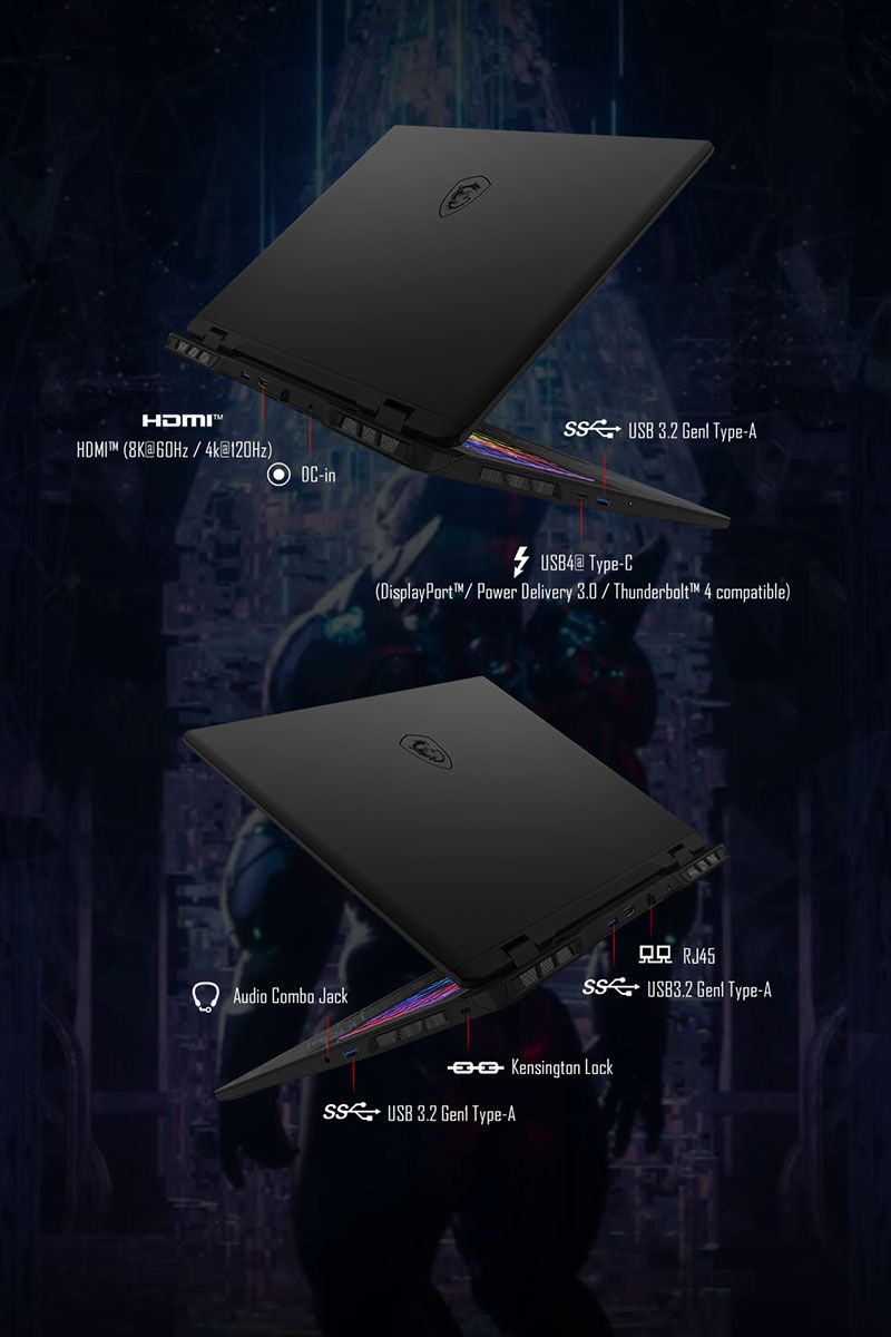 HDMIHDMI 8Kk120Hzinudio Combo Jack  32  4@ -C(DisplayPort Power  Thunderbolt 4 )  USB   Type-A   Type-AKensington Lock