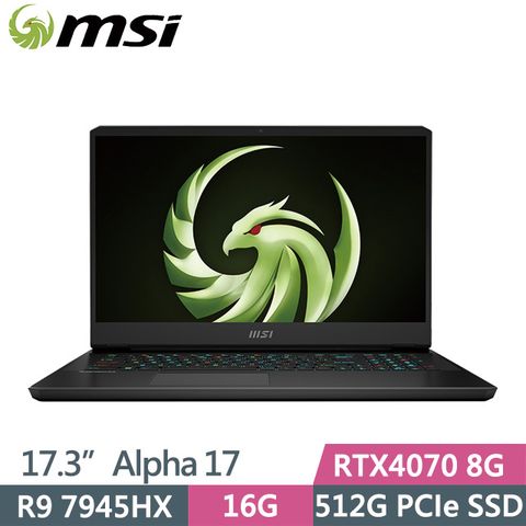 MSI 微星 Alpha 17 C7VG-059TW(R9 7945HX/16G/512G/RTX4070 8G/17.3吋QHD/W11)電競筆電