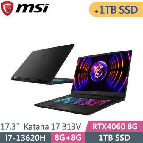 MSI 微星 Katana 17 B13VFK-089TW-SP2 黑(i7-13620H/16G/1TB+1TB SSD/RTX4060 8G/W11/17.3)特仕