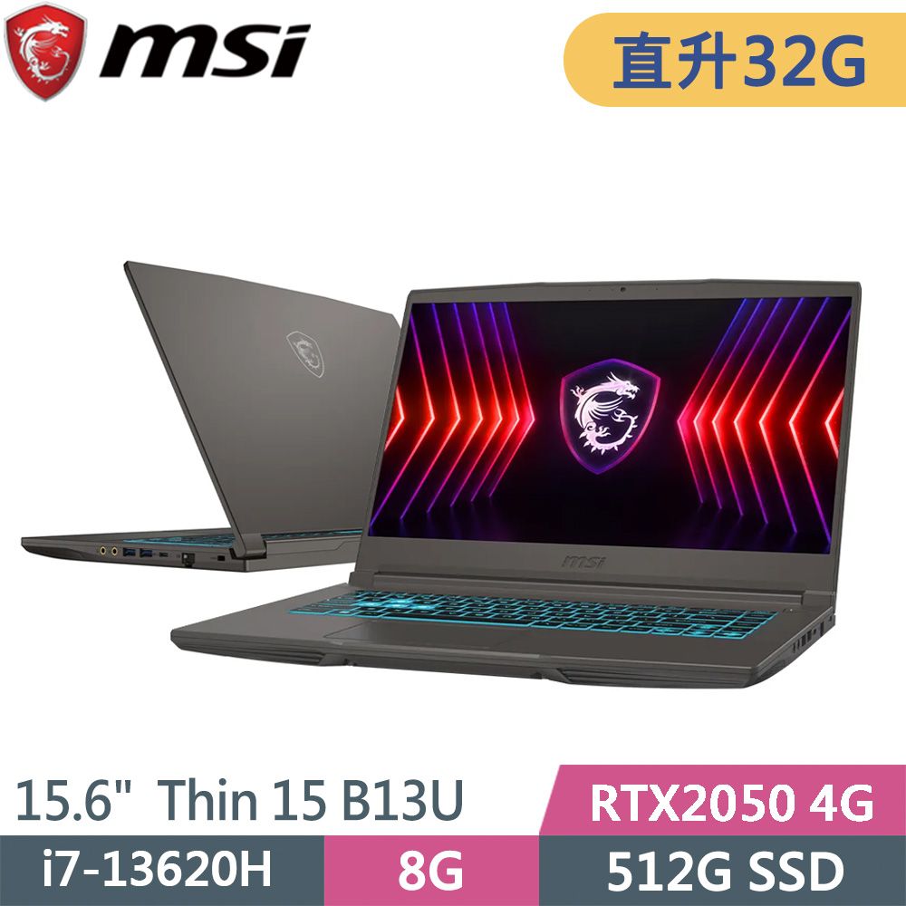 MSI 微星 Thin 15 B13UCX-2065TW-SP2 灰(i7-13620H/32G/512G SSD/RTX2050/W11/15.6)特仕