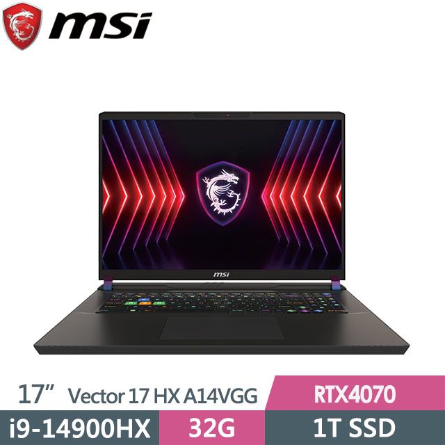 MSI 微星  Vector 17 HX A14VGG-208TW 17吋 電競筆電 (i9-14900HX/32G/1T SSD/RTX4070-8G/Win11)