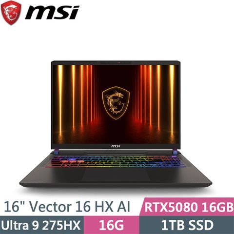 MSI 微星 Vector 16 HX AI A2XWIG-014TW 灰(Ultra 9 275HX/16G/1TB SSD/RTX5080 16G/W11/16)筆電