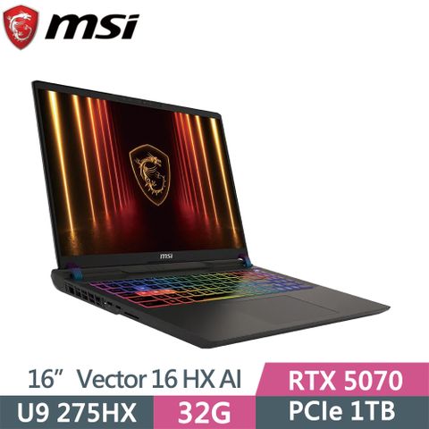 MSI 微星 Vector 16 HX AI A2XWGG-008TW 黑(U9 275HX/32G/1TB SSD/RTX5070/16/W11)