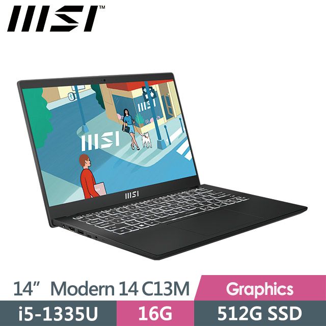 MSI 微星  Modern 14 C13M-1063TW 14吋 商務筆電 (i5-1335U/16G/512G SSD/Win11/經典黑)