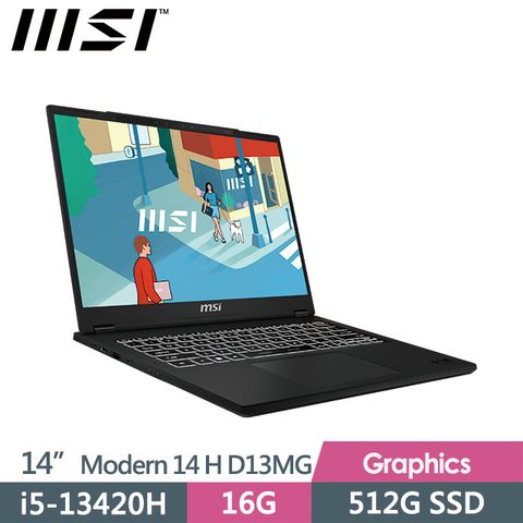 msi微星 Modern 14 H D13MG-019TW 14吋 商務筆電 (i5-13420H/16G/512G SSD/Win11Pro/黑)
