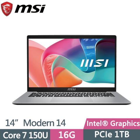 MSI 微星 Modern 14 F1MG-003TW 銀14吋筆電(Core 7 150U/16G/1TB SSD/W11/FHD)