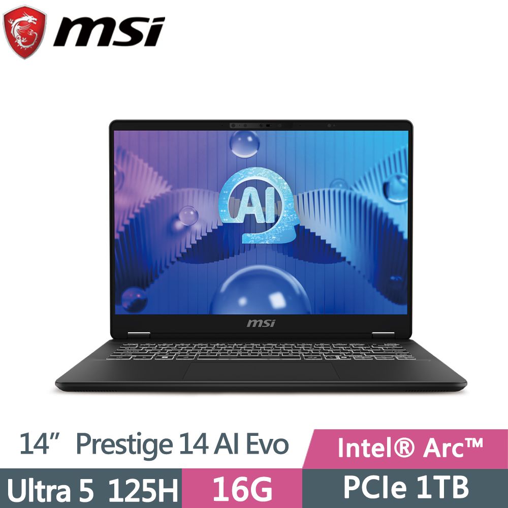 MSI 微星 Prestige 14 AI Evo A1MG-210TW 黑 14吋AI筆電 (Ultra 5-125H/16G/1TB SSD/Win11/FHD)