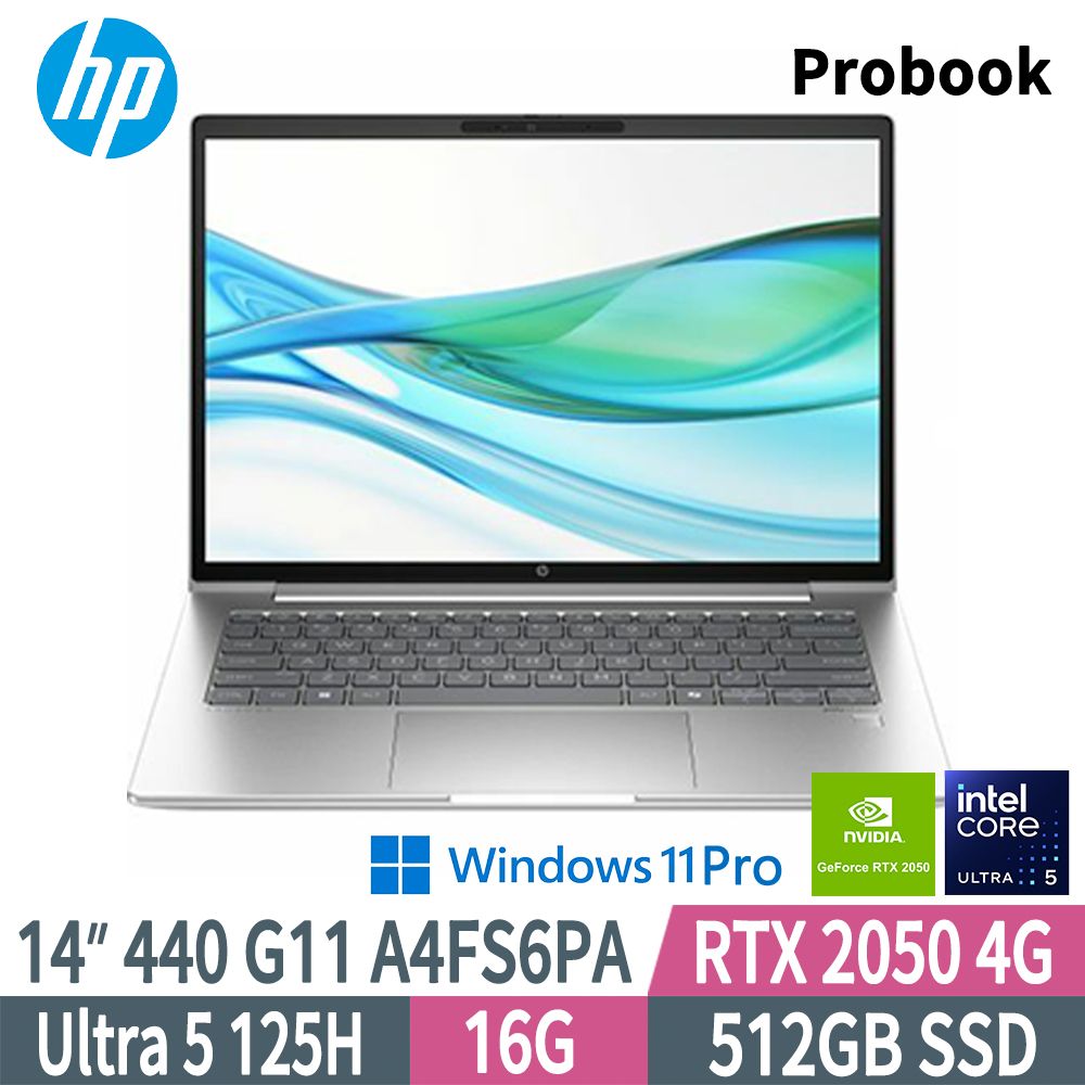 HP 惠普 Probook 440 G11 A4FS6PA(Intel Ultra 5 125H/16G/512GB SSD/RTX2050/W11P/14)