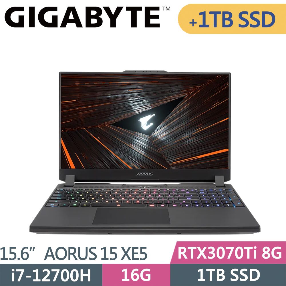 技嘉AORUS 15 XE5-73TWB34SH-SP1 黑(i7-12700H/16G DDR5/1TB+1TB SSD