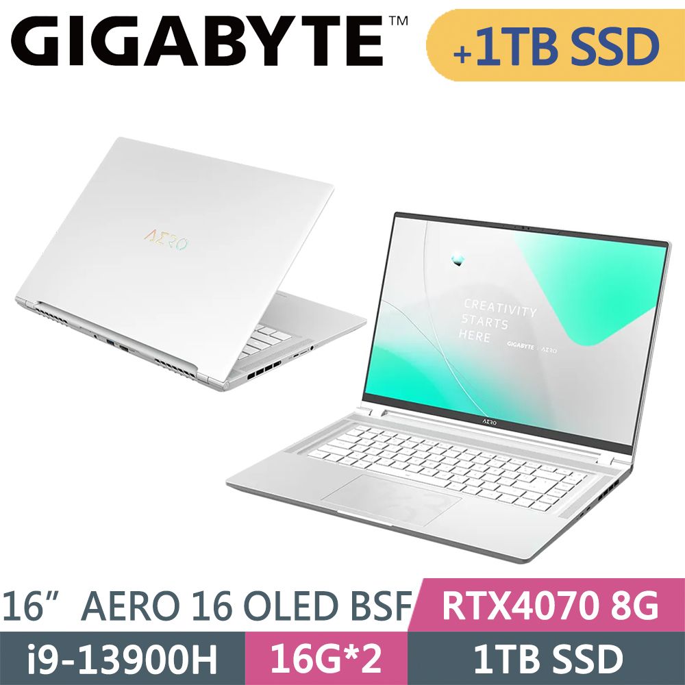 GIGABYTE 技嘉  AERO 16 OLED BSF-A3TW964SP-SP1 銀(i9-13900H/32G/1TB+1TB SSD/RTX4070 8G/W11P/16)特仕