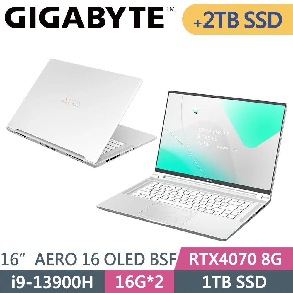 GIGABYTE 技嘉  AERO 16 OLED BSF-A3TW964SP-SP2 銀(i9-13900H/32G/1TB+2TB SSD/RTX4070 8G/W11P/16)特仕