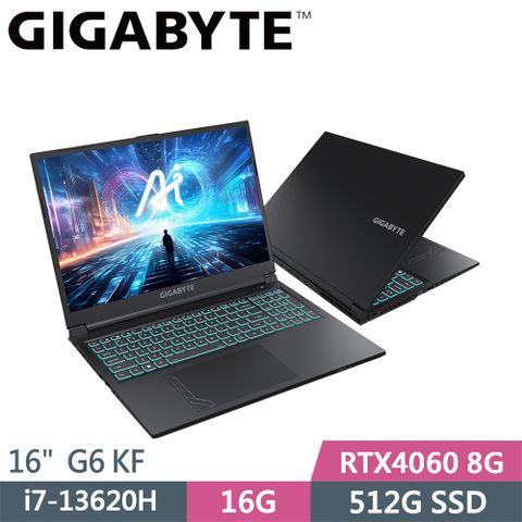 GIGABYTE 技嘉 G6 KF-H3TW853KH 黑(i7-13620H/16G/512G SSD/RTX4060 8G/W11/16)筆電