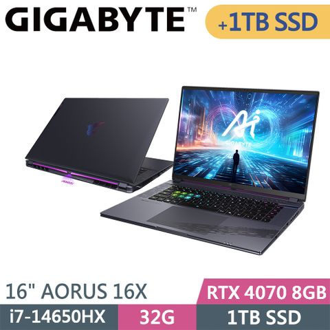 GIGABYTE 技嘉 AORUS 16X ASG-53TWC64SH-SP2 灰(i7-14650HX/32G/1TB+1TB SSD/RTX4070 8G/16)特仕