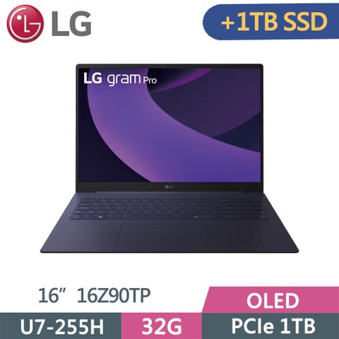 LG 樂金 gram Pro 16Z90TP-K.AD89C2 黑(Ultra 7-225H/32G/1TB+1TB SSD/OLED/16/W11)特仕