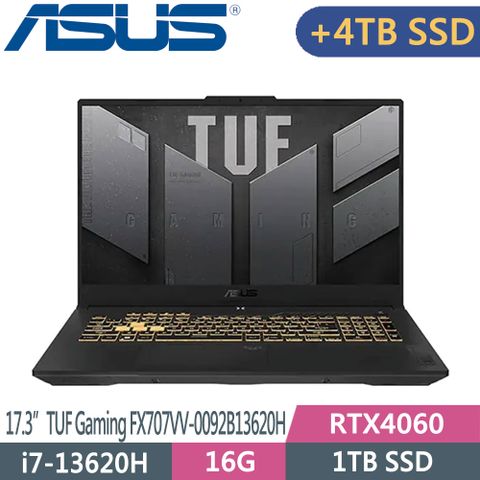 ASUS 華碩 TUF Gaming FX707VV-0092B13620H(i7-13620H/16G/1TB+4TB SSD/RTX4060/W11/FHD/17.3)特仕筆電
