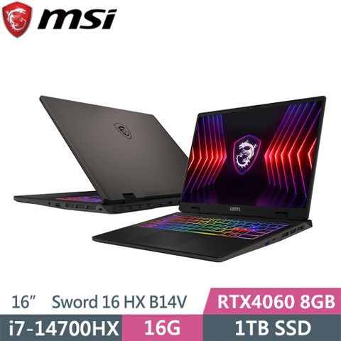 MSI 微星 Sword 16 HX B14VFKG-046TW 灰(i7-14700HX/16G/1TB SSD/RTX4060 8G/W11/16)筆電