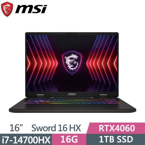 MSI 微星 SWORD 16 HX B14VFKG-046TW (i7-14700HX/16GB/1TB SSD/RTX4060/W11/FHD/144Hz/16)