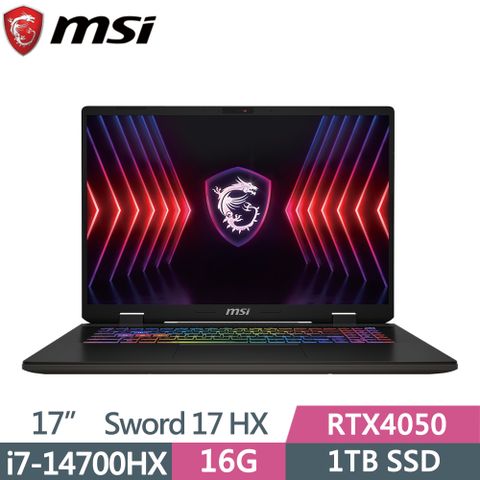 MSI 微星 SWORD 17 HX B14VEKG-023TWi7-14700HX  16G  1TB SSD  RTX4050-6G  144Hz  17"