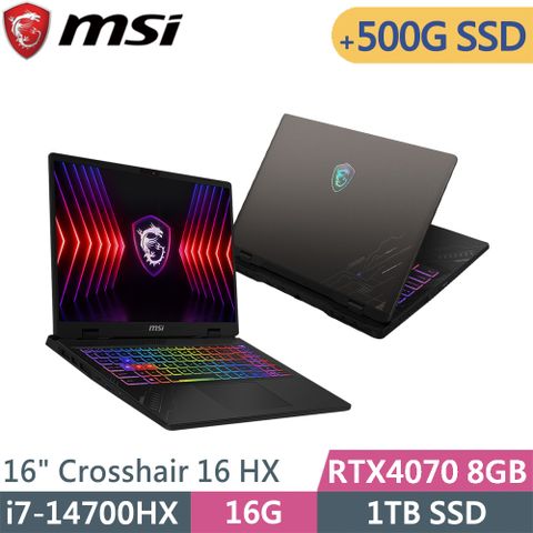 MSI 微星 Crosshair 16 HX D14VGKG-078TW-SP1 灰(i7-14700HX/16G/1TB+500G SSD/RTX4070/W11/16)特仕