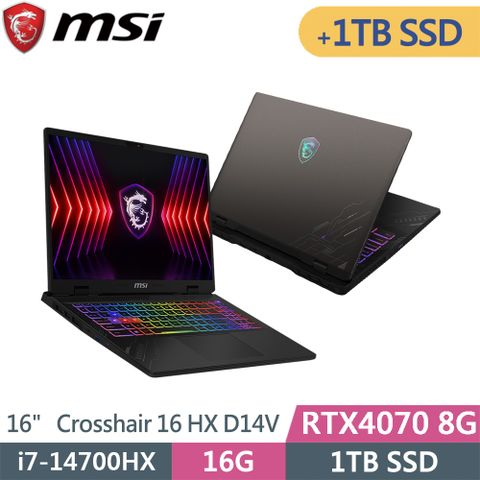 MSI 微星 Crosshair 16 HX D14VGKG-078TW-SP3 灰(i7-14700HX/16G/1TB+1TB SSD/RTX4070/W11/16)特仕