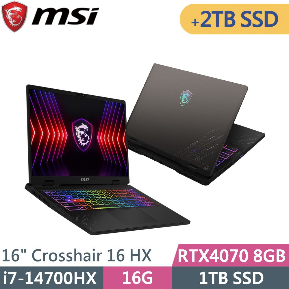 MSI 微星  Crosshair 16 HX D14VGKG-078TW-SP5 灰(i7-14700HX/16G/1TB+2TB SSD/RTX4070/W11/16)特仕