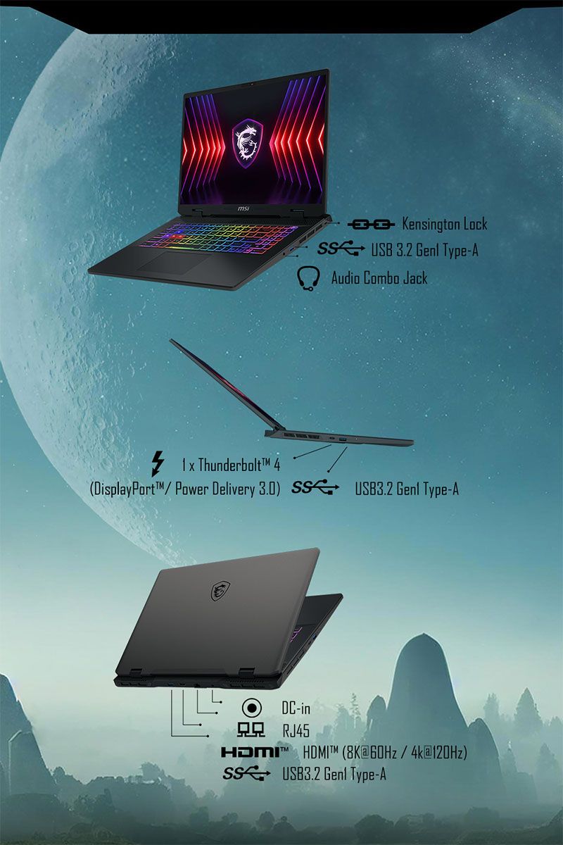 Kensington Lock 3.2 Type-AAudio Combo Jack Thunderbolt 4(DisplayPort Power Delivery 3.0) USB3.2 Genl Type-ADC-inRJ45 HDMITM (8K 4k@120Hz) USB3.2 Genl Type-A