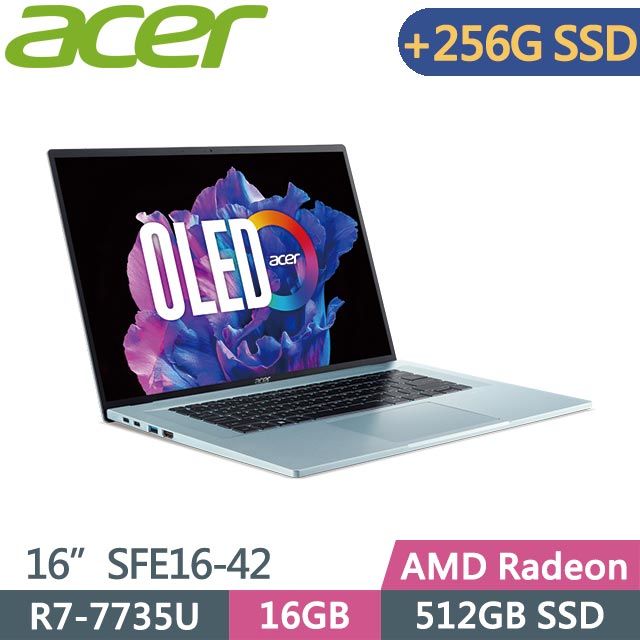 ACER 宏碁  Swift Edge SFE16-42-R260 極光銀 (R7-7735U/16G/512G+256G/Win11/16吋) 特仕筆電