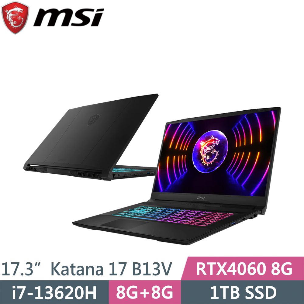 MSI 微星  Katana 17 B13VFK-089TW 黑(i7-13620H/16G DDR5/1TB SSD/RTX4060 8G/W11/17.3)筆電