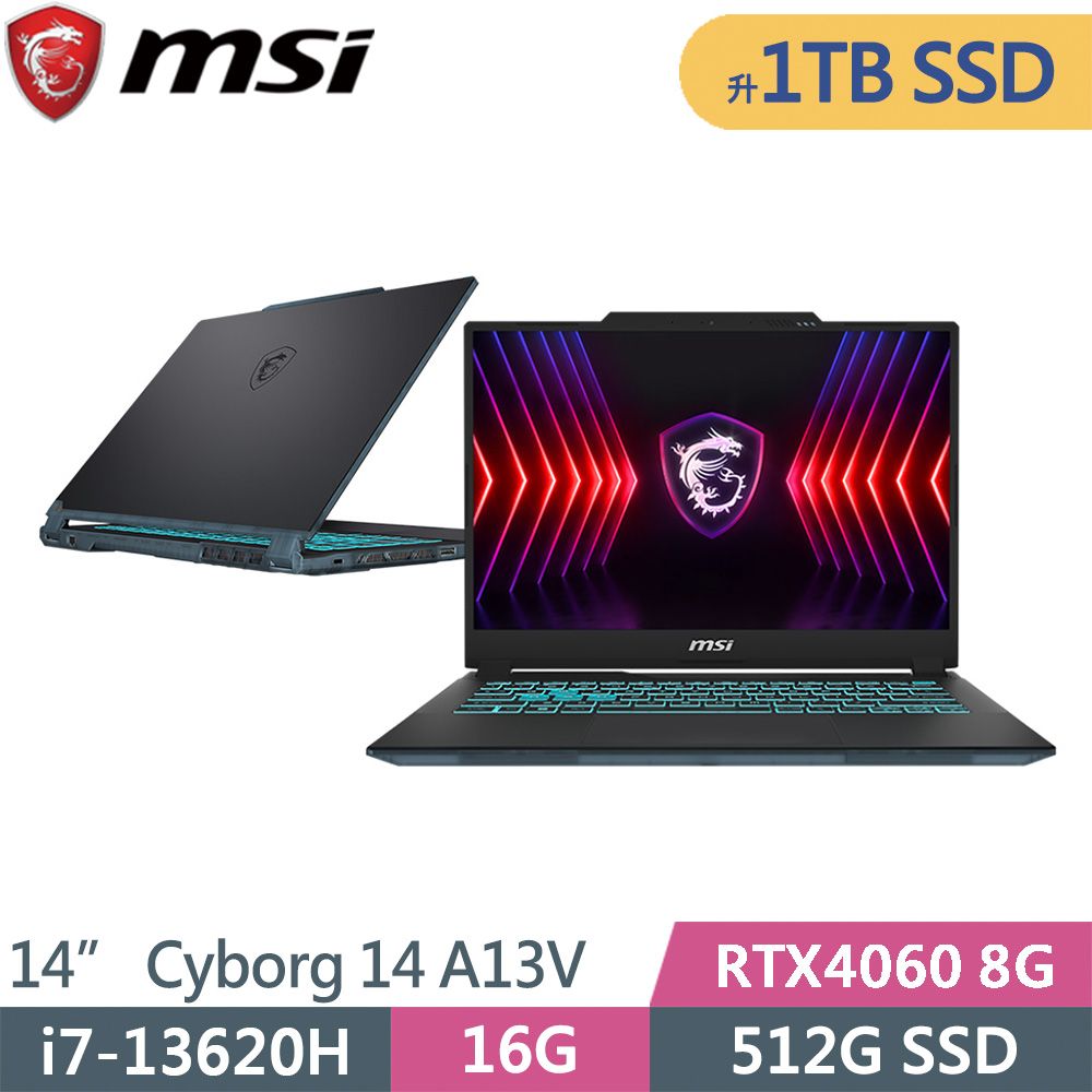 MSI 微星  Cyborg 14 A13VF-026TW-SP2 黑(i7-13620H/16G/1TB SSD/RTX4060 8G/W11/14)特仕