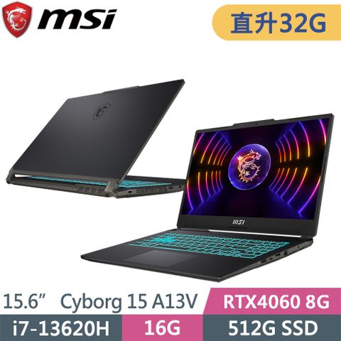 MSI 微星 Cyborg 15 A13VFK-831TW-SP1 黑(i7-13620H/16G+16G/512G SSD/RTX4060 8G/W11/15.6)特仕