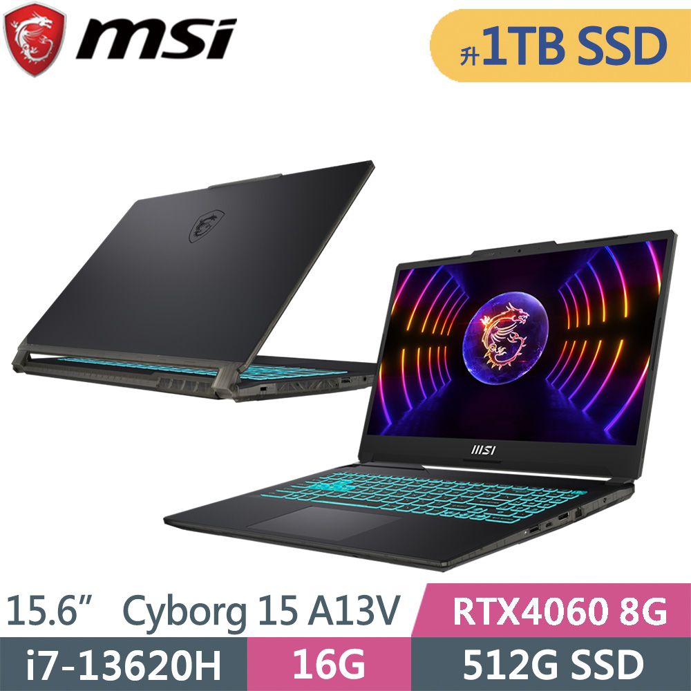 MSI 微星  Cyborg 15 A13VFK-831TW-SP2 黑(i7-13620H/16G/1TB SSD/RTX4060 8G/W11/15.6)特仕