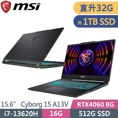 MSI 微星 Cyborg 15 A13VFK-831TW-SP4 黑(i7-13620H/16G+16G/1TB SSD/RTX4060 8G/W11/15.6)特仕