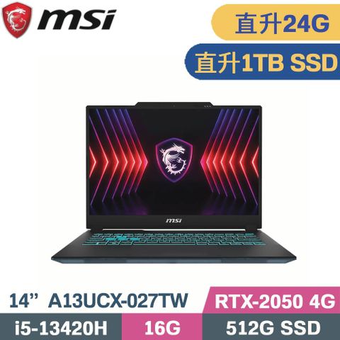 MSI 微星 Cyborg 14 A13UCX-027TW 電競筆電 黑  (i5-13420H/16G+8G/1TB SSD/RTX2050 4G/W11/15.6)特仕