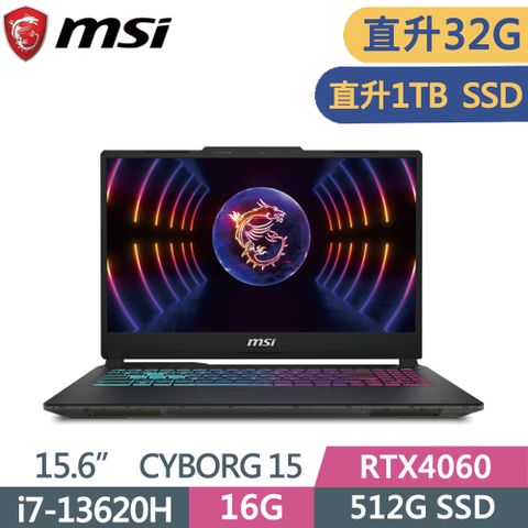 MSI 微星 Cyborg 15 A13VFK-831TW (i7-13620H/16G+16G/1TB SSD/RTX4060/W11/FHD/144Hz/15.6)