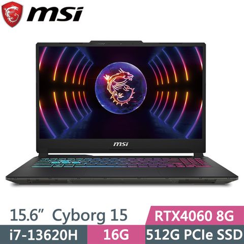 MSI Cyborg 15 A13VFK-831TW 黑 (i7-13620H/16G/512G SSD/RTX4060 8G/15.6吋FHD/W11) 電競筆電