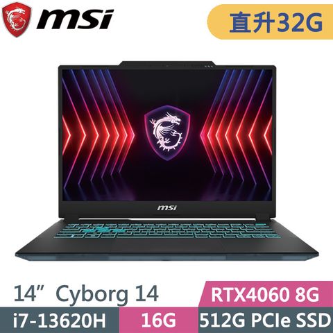 MSI 微星 Cyborg 14 A13VF-026TW 黑(i7-13620H/16G+16G/512G/RTX4060 8G/14吋 FHD+/W11)特仕