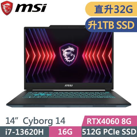 MSI 微星 Cyborg 14 A13VF-026TW 黑(i7-13620H/16G+16G/1TB/RTX4060 8G/14吋 FHD+/W11)特仕