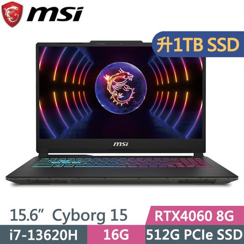 MSI 微星 Cyborg 15 A13VFK-831TW 黑 (i7-13620H/16G/1TB SSD/RTX4060 8G/15.6吋FHD/W11)特仕