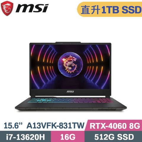 MSI 微星 Cyborg 15 A13VFK-831TW 電競筆電 黑 (i7-13620H/16G/1TB SSD/RTX4060 8G/W11/15.6)特仕